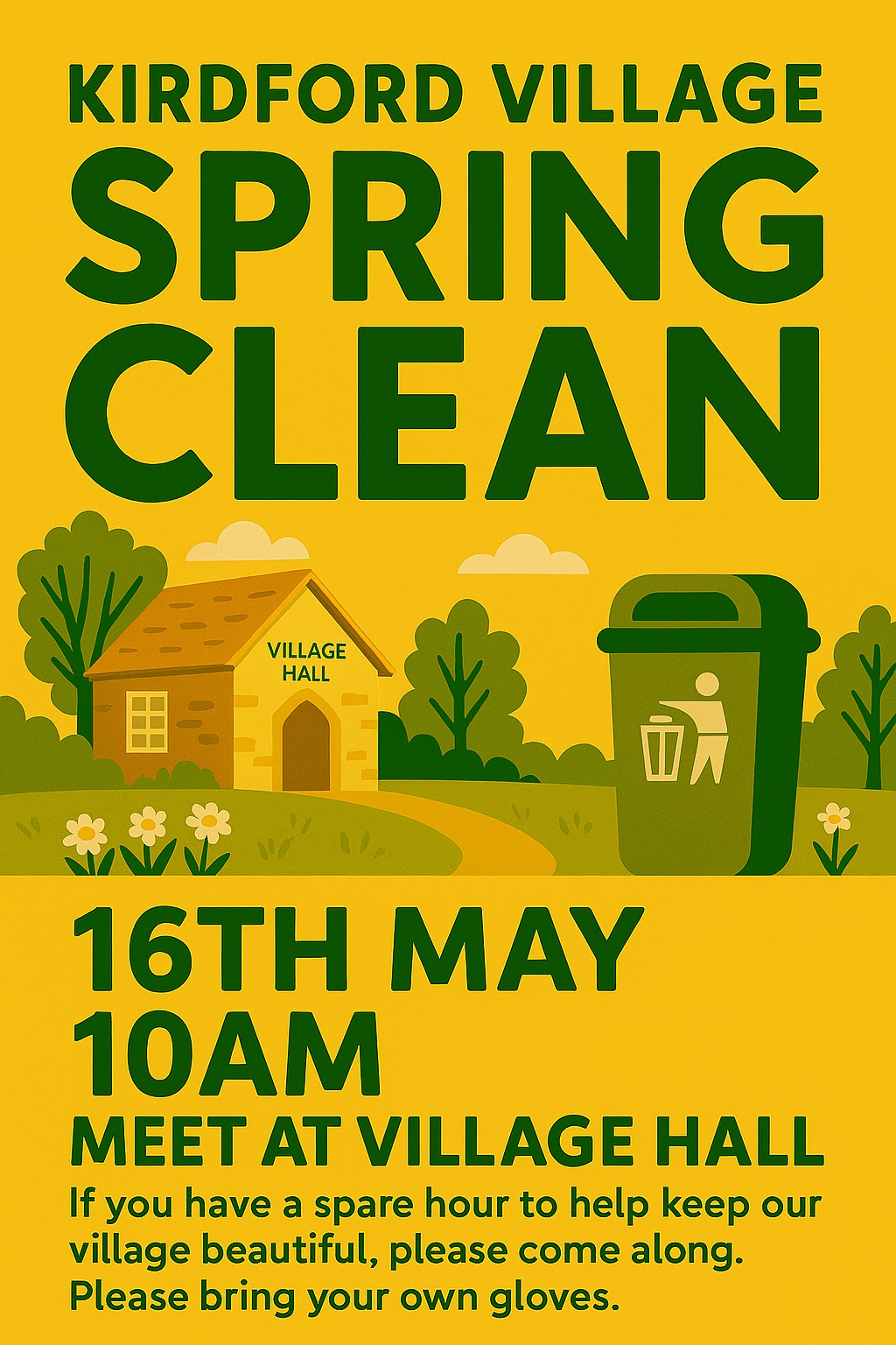 Poster for Village Spring Clean on 16 May